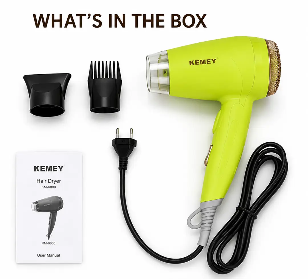 KEMEY KM-6821 Professional Hair Dryer 2000W | Hot & Cool Air | Foldable Handle | Overheat Protection
