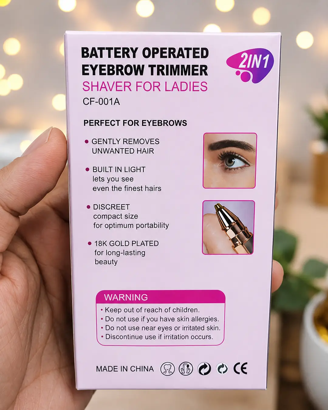 2 in 1 Battery Operated Eyebrow Trimmer & Facial Hair Remover for Women - CF-001A