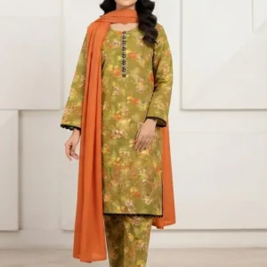 3Pcs Women’s Stitched Lawn Printed Suit with Embroidery