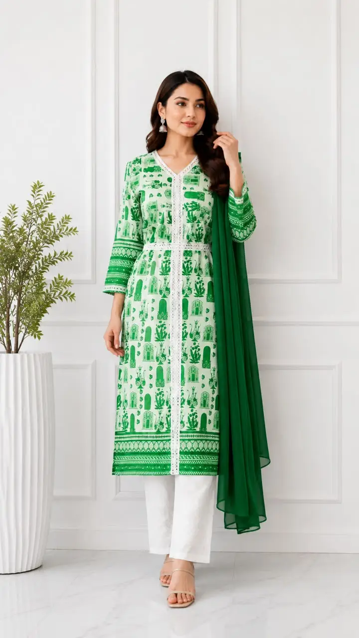 3Pcs Women's Stitched Lawn Digital Print Suit Maxi with Embroided Trousers