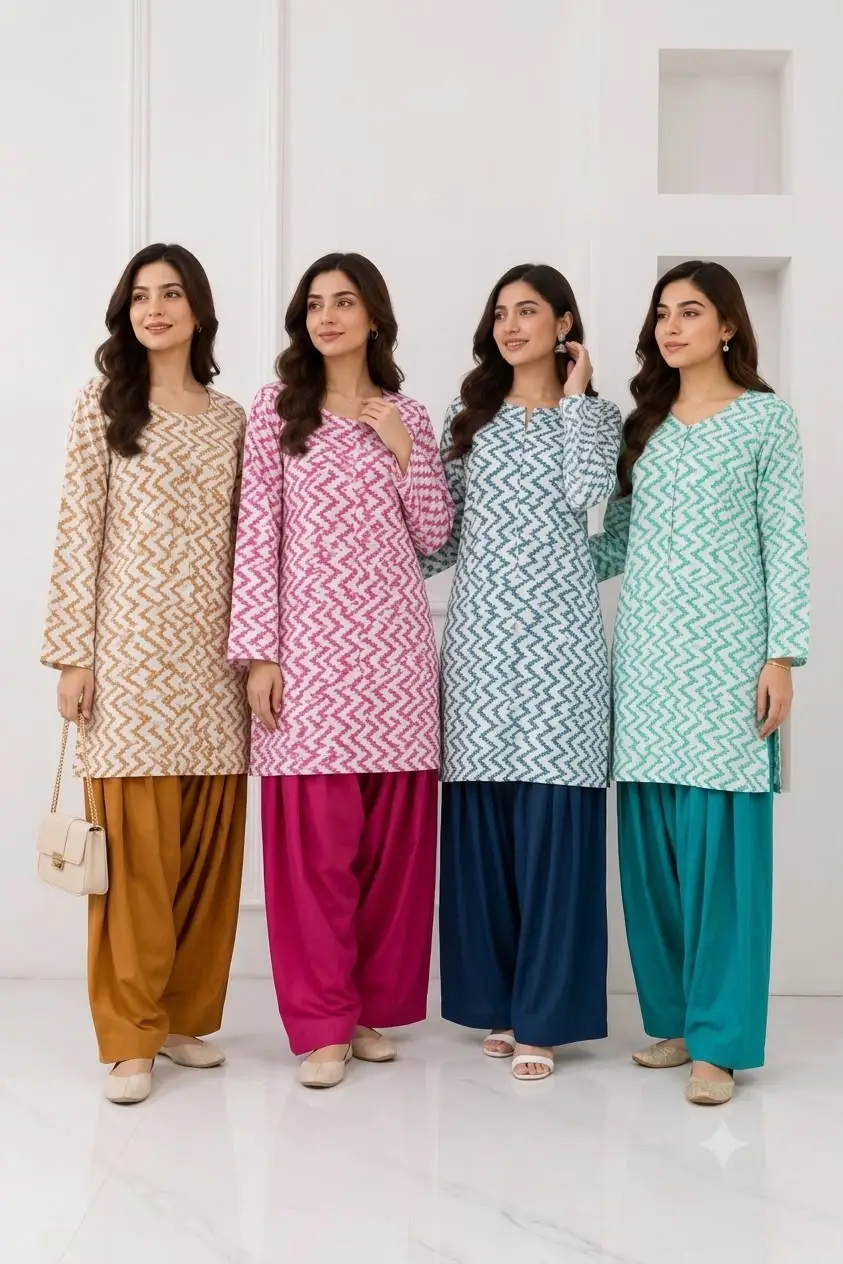 3Pcs Women's Stitched Cotton Lawn Block Printed Suit with Farshi Shalwar