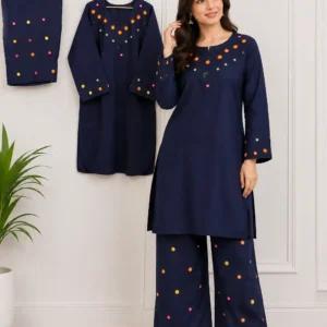 2Pcs Women’s Stitched Cotton Lawn Hand Work Shirt And Trouser with Mirror work