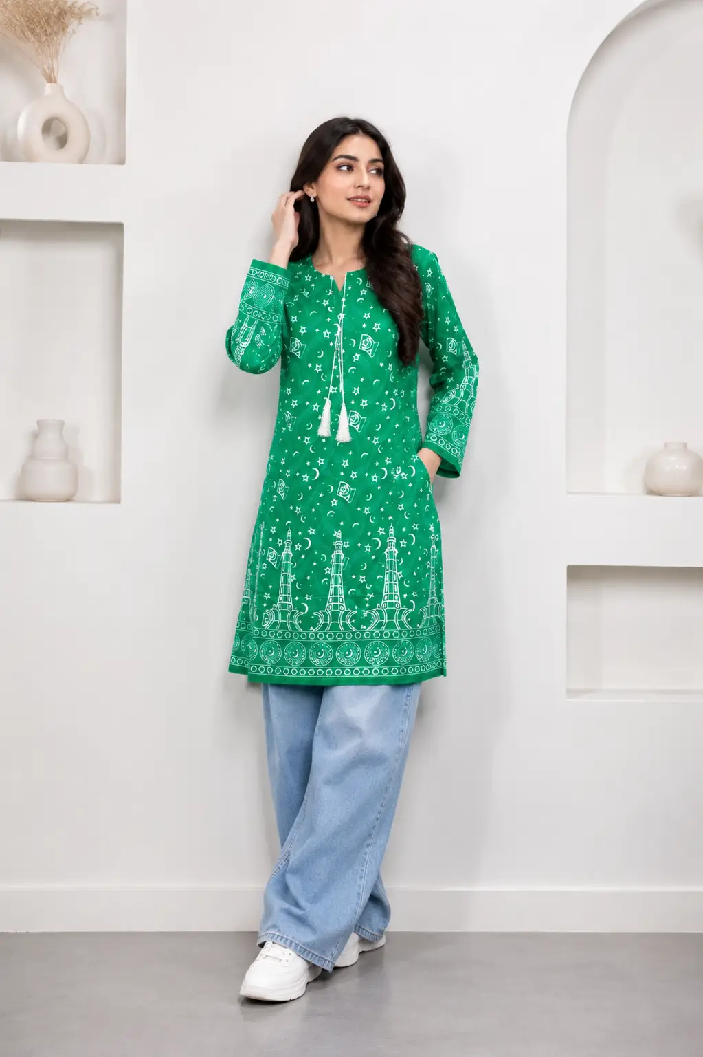 1 Pc Women's Stitched Arabic Lawn Block Printed Shirt Azadi Special
