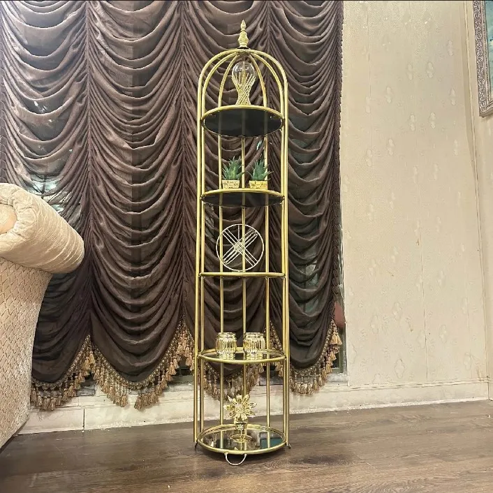 Decorative Piece 5 layers Golden Metalic Decorative Luxry Cage For house corner decoration