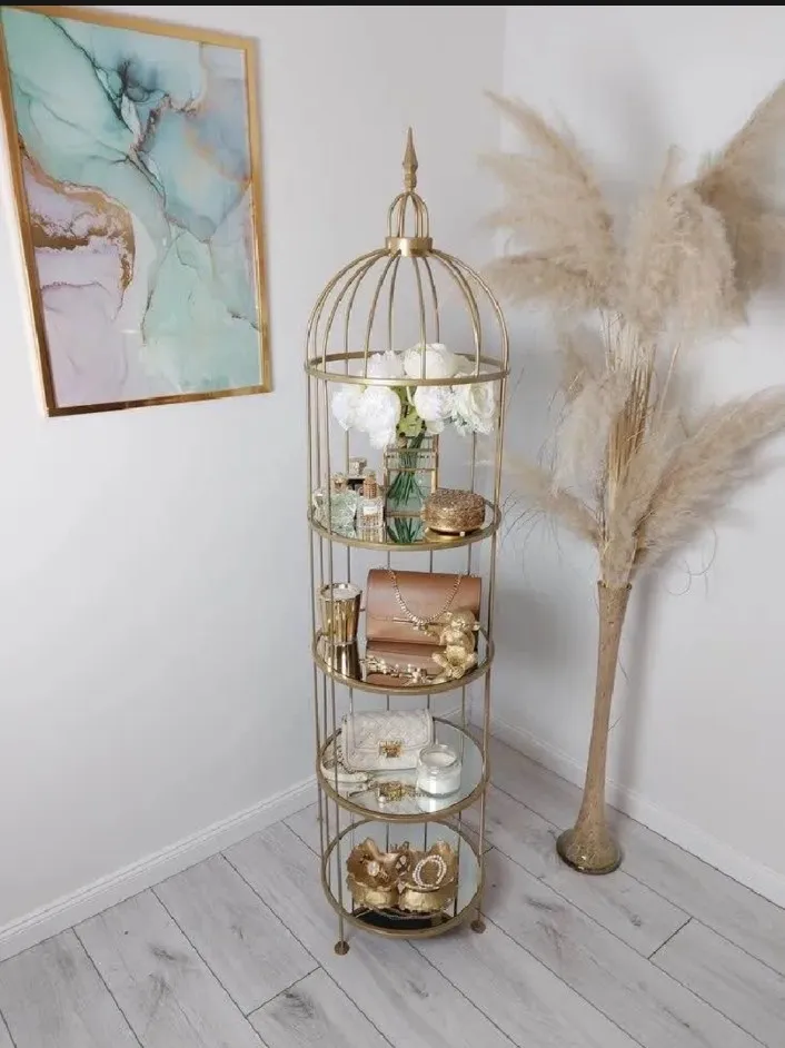 Decorative Piece 5 layers Golden Metalic Decorative Luxry Cage For house corner decoration