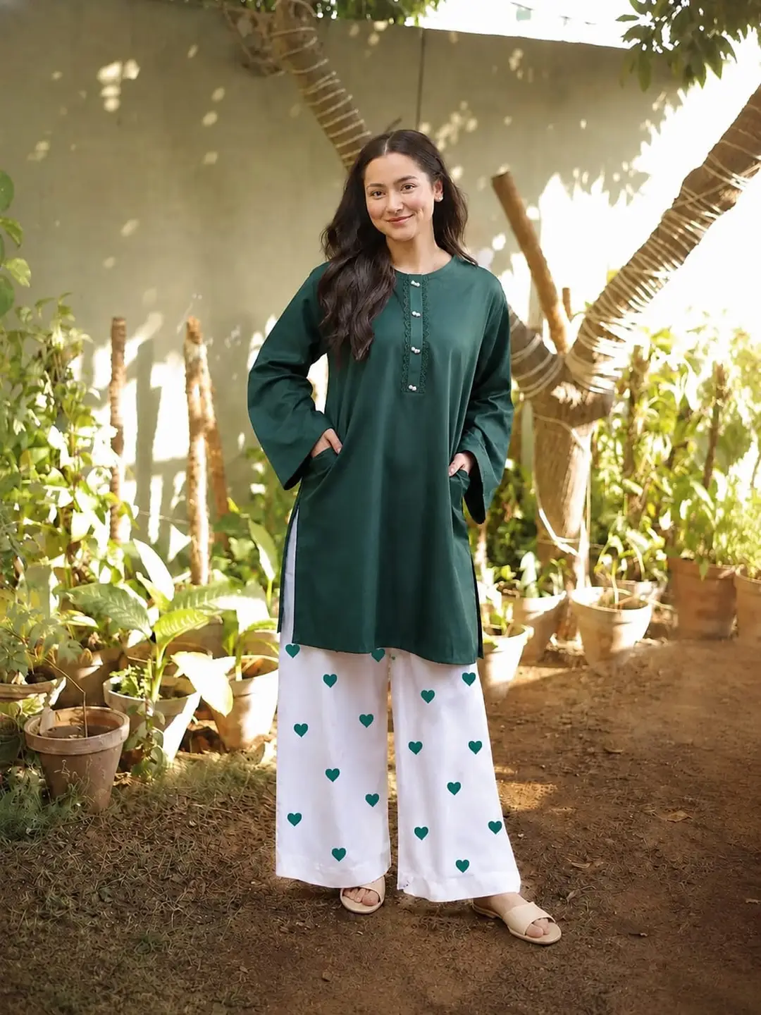 2 Pcs Women's Stitched Linen Plain Shirt And Trouser