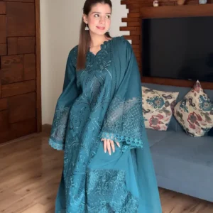 Teal Majestique – Lawn Cotton Embroidered Dress