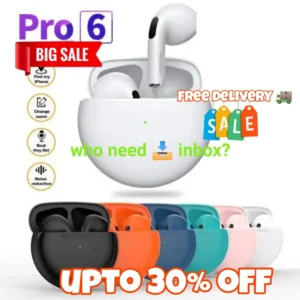 Pro 6 Hi-Fi Wireless Airbuds 5.0 Bluetooth Earphone Slim small size with Charging Case White