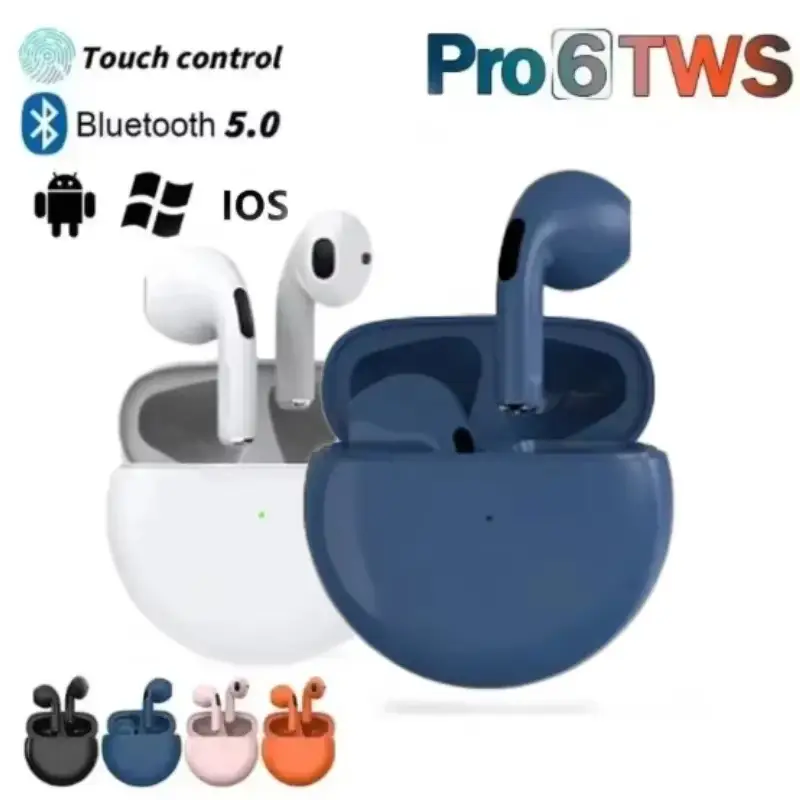 Pro 6 Hi-Fi Wireless Airbuds 5.0 Bluetooth Earphone Slim small size with Charging Case White