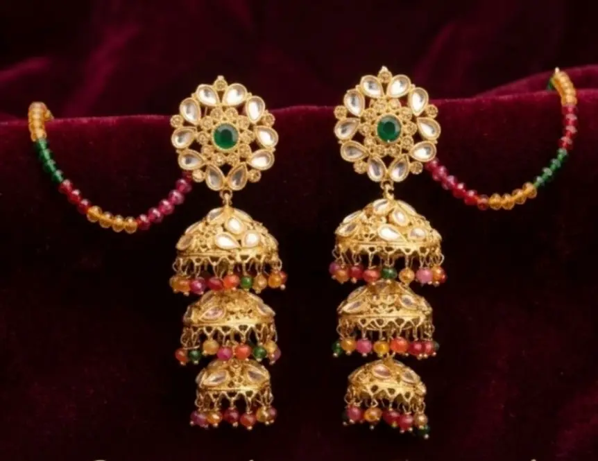 Bridal Gold Plated Crystal Jhumka