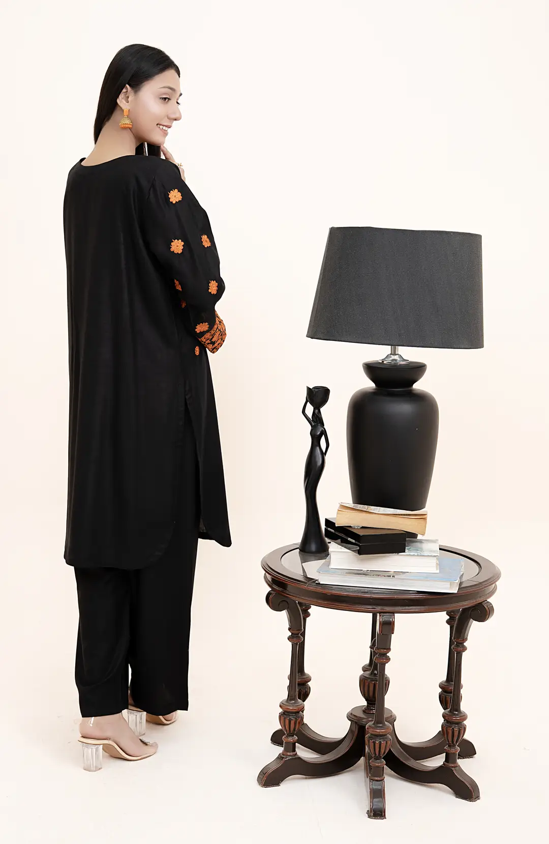 2 Pcs Women's Stitched Arabic Lawn Embroidered Shirt And Trouser