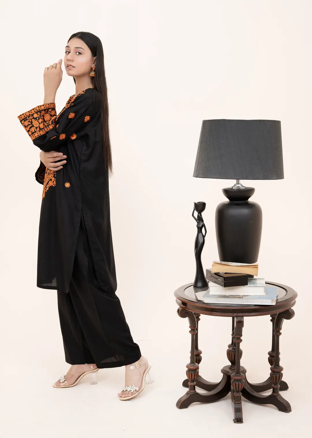 2 Pcs Women's Stitched Arabic Lawn Embroidered Shirt And Trouser