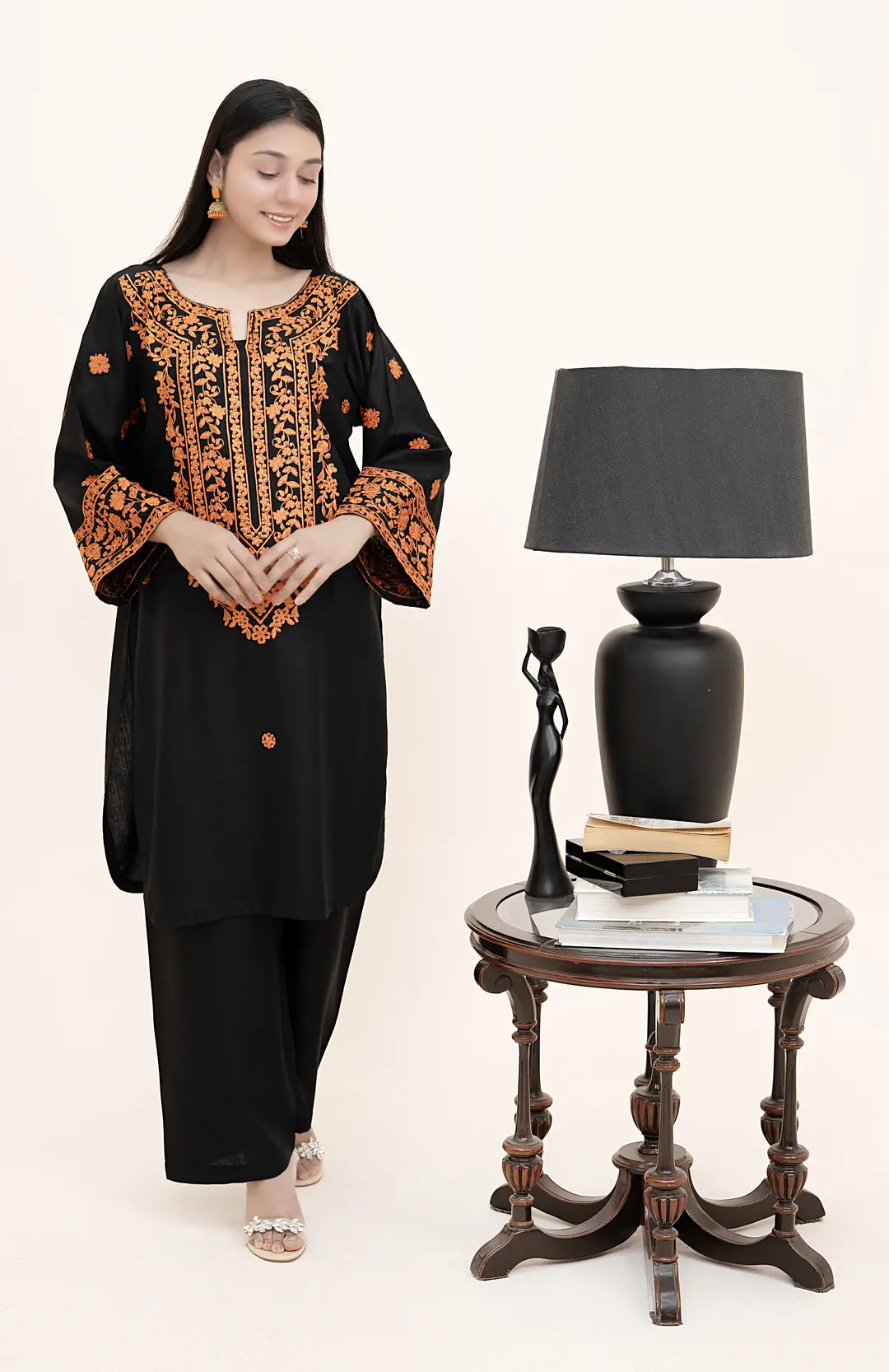 2 Pcs Women's Stitched Arabic Lawn Embroidered Shirt And Trouser