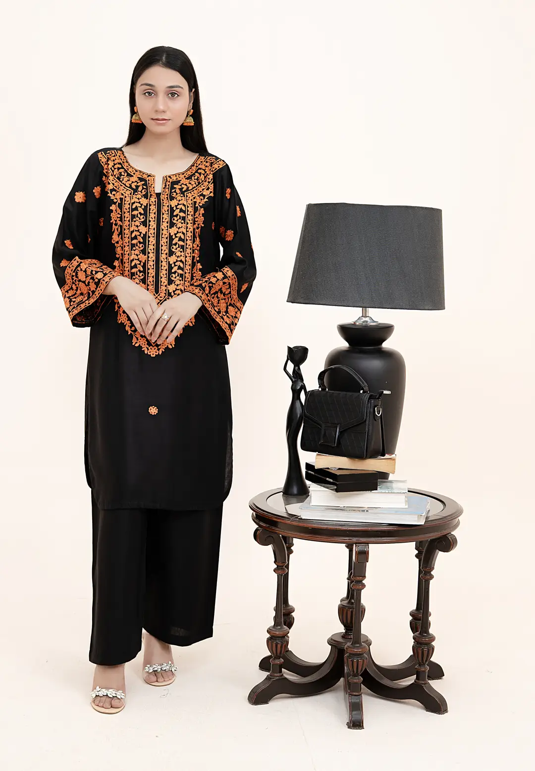 2 Pcs Women's Stitched Arabic Lawn Embroidered Shirt And Trouser