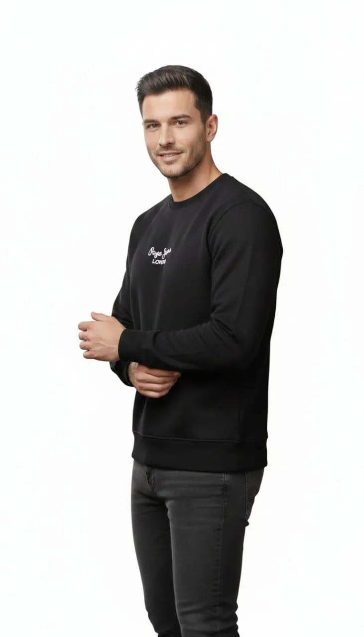 Men Black Embroidered Fleece Sweatshirt Medium to XL