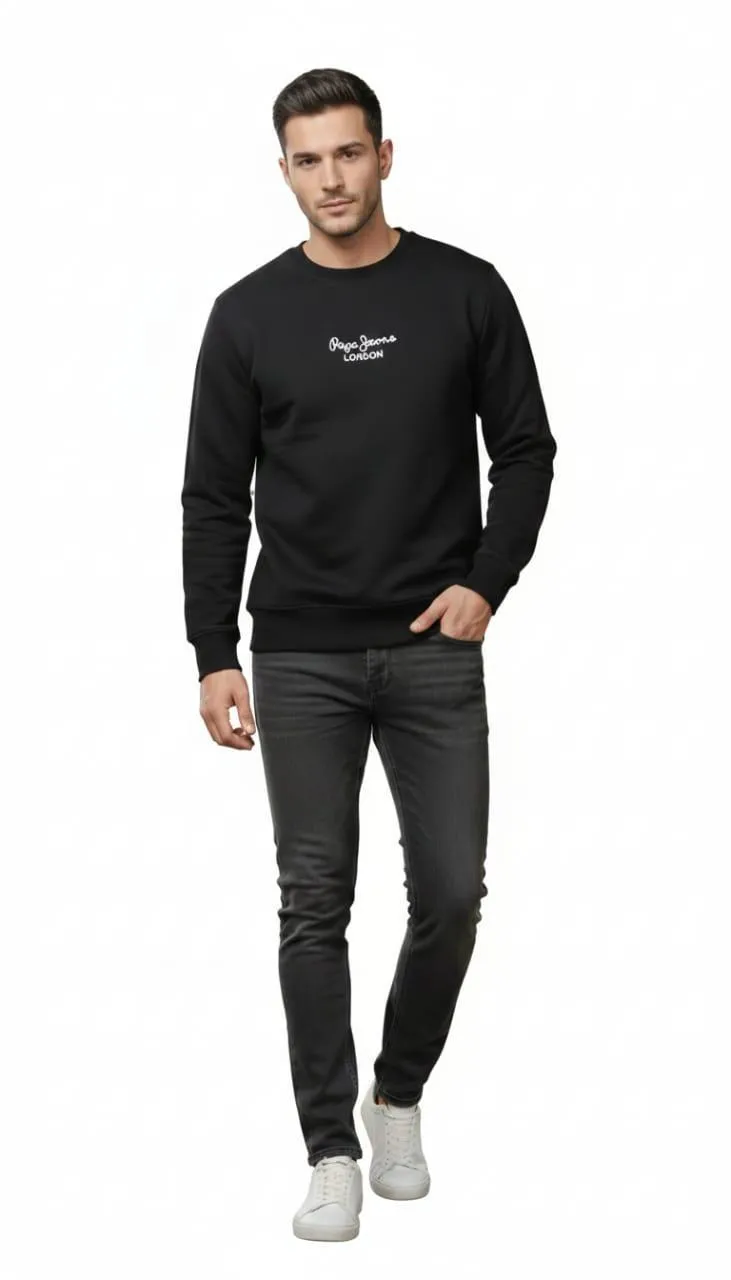 Men Black Embroidered Fleece Sweatshirt Medium to XL