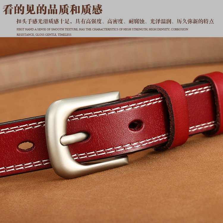 Women Genuine Leather Belt with Pin Buckle Casual Black