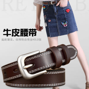Women Genuine Leather Belt with Pin Buckle Casual Black