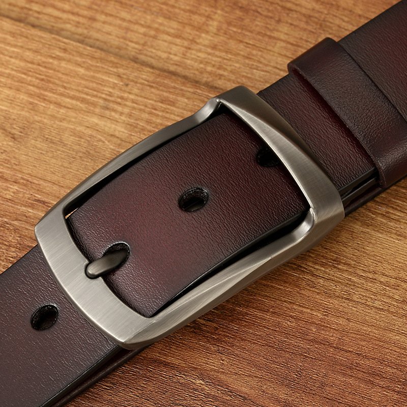 Men's Vintage Leather Belt with Pin Buckle