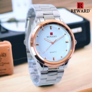 Men’s Stainless Steel Analogue Watch White Dial Chain Strap