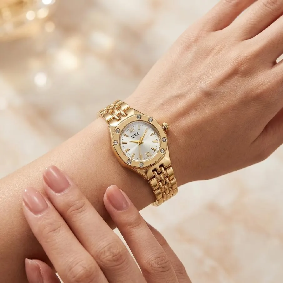 Women's Gold Octagonal Watch with Diamond Accents