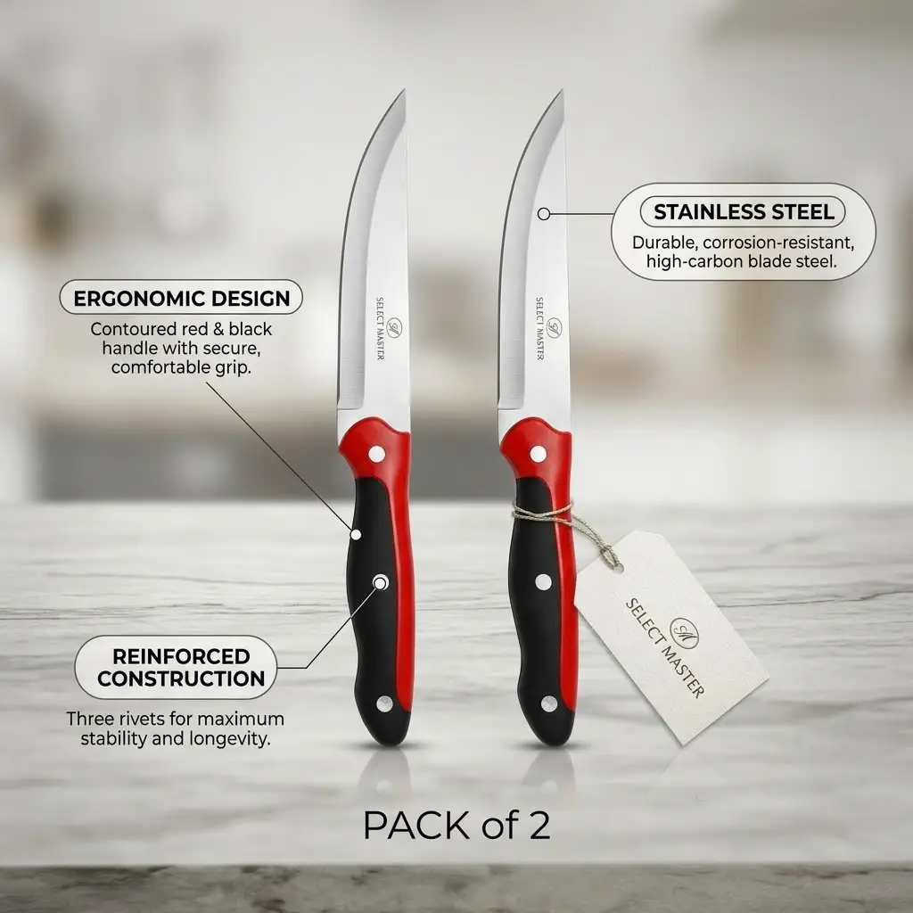 SelectMaster Pack Pack 2 - Precision Fruit Cutting Knife Set - Premium Stainless Steel Paring Knives with Ergonomic Triple-Rivet Handle