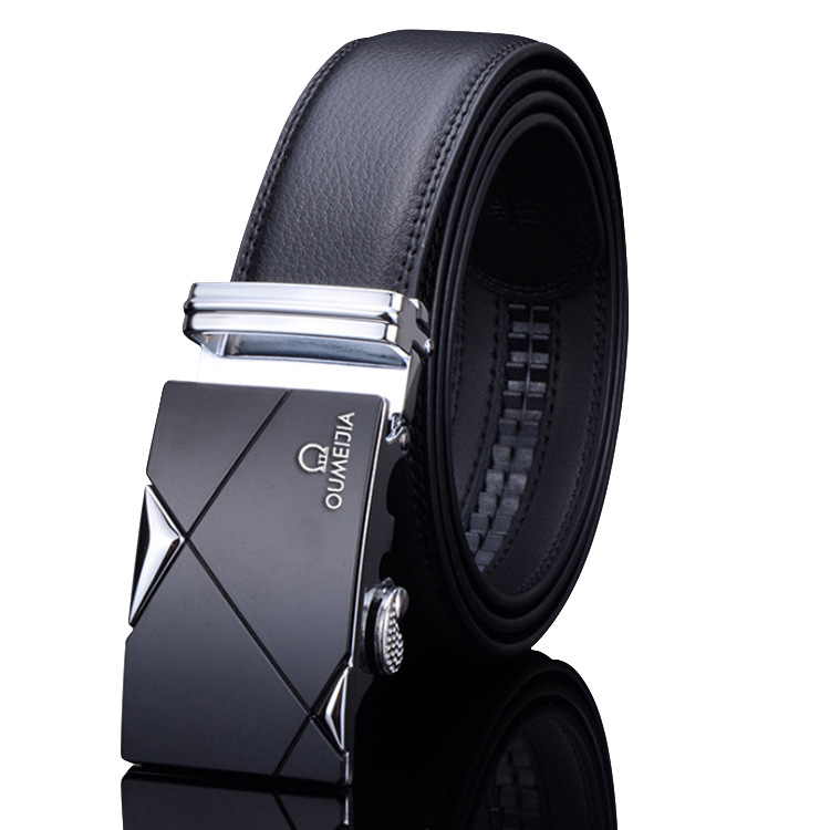 Men Leather Automatic Buckle Belt Black