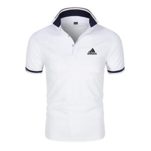 Men Slim Fit Polo Shirt White Navy Trim