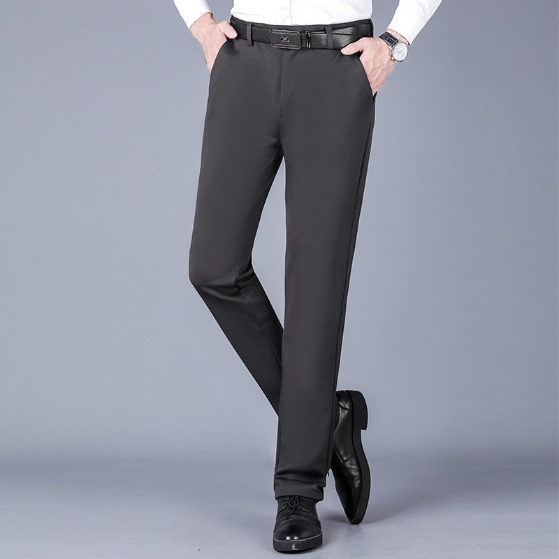 Men Ice Silk Casual Pants Grey Black Summer Business Fit