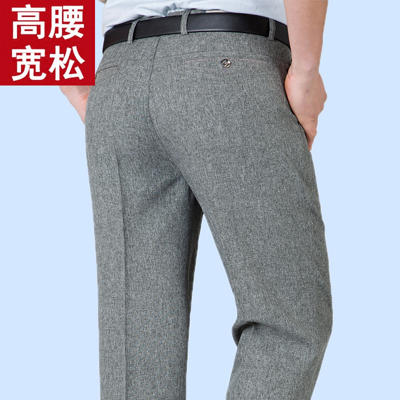 Men High Waist Loose Gray Linen Pants Summer