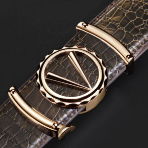 Men Crocodile Leather Belt Curry Gold Buckle Casual