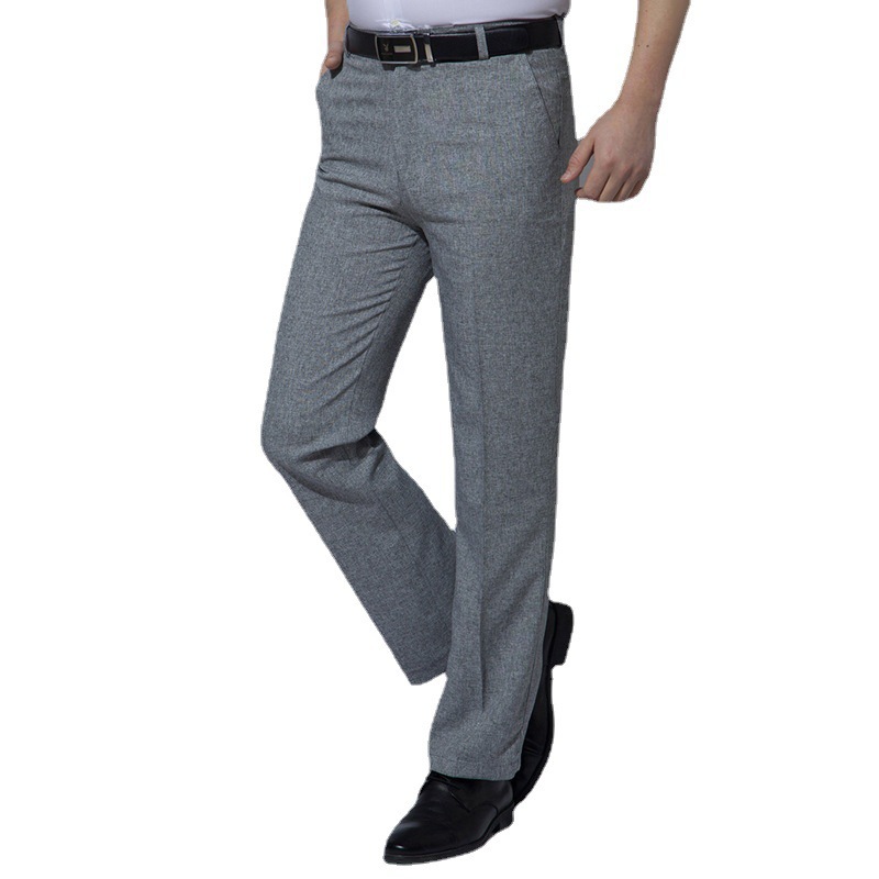 Men High Waist Loose Gray Linen Pants Summer