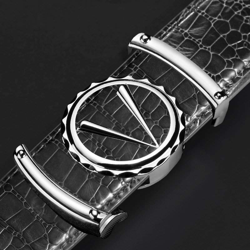 Men Crocodile Leather Belt Curry Gold Buckle Casual