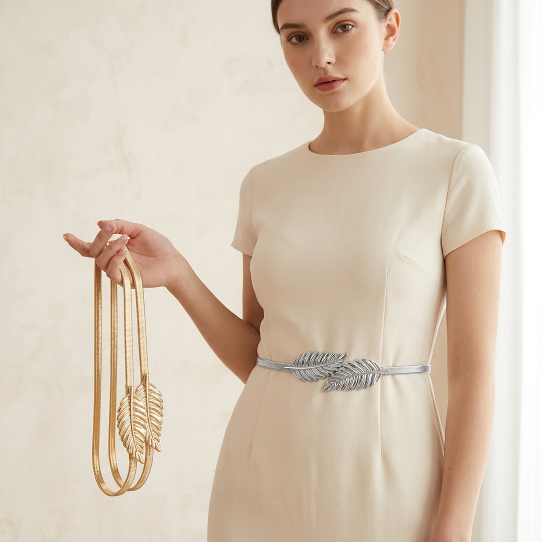 Double Leaf Belt Set Golden Silver Adjustable