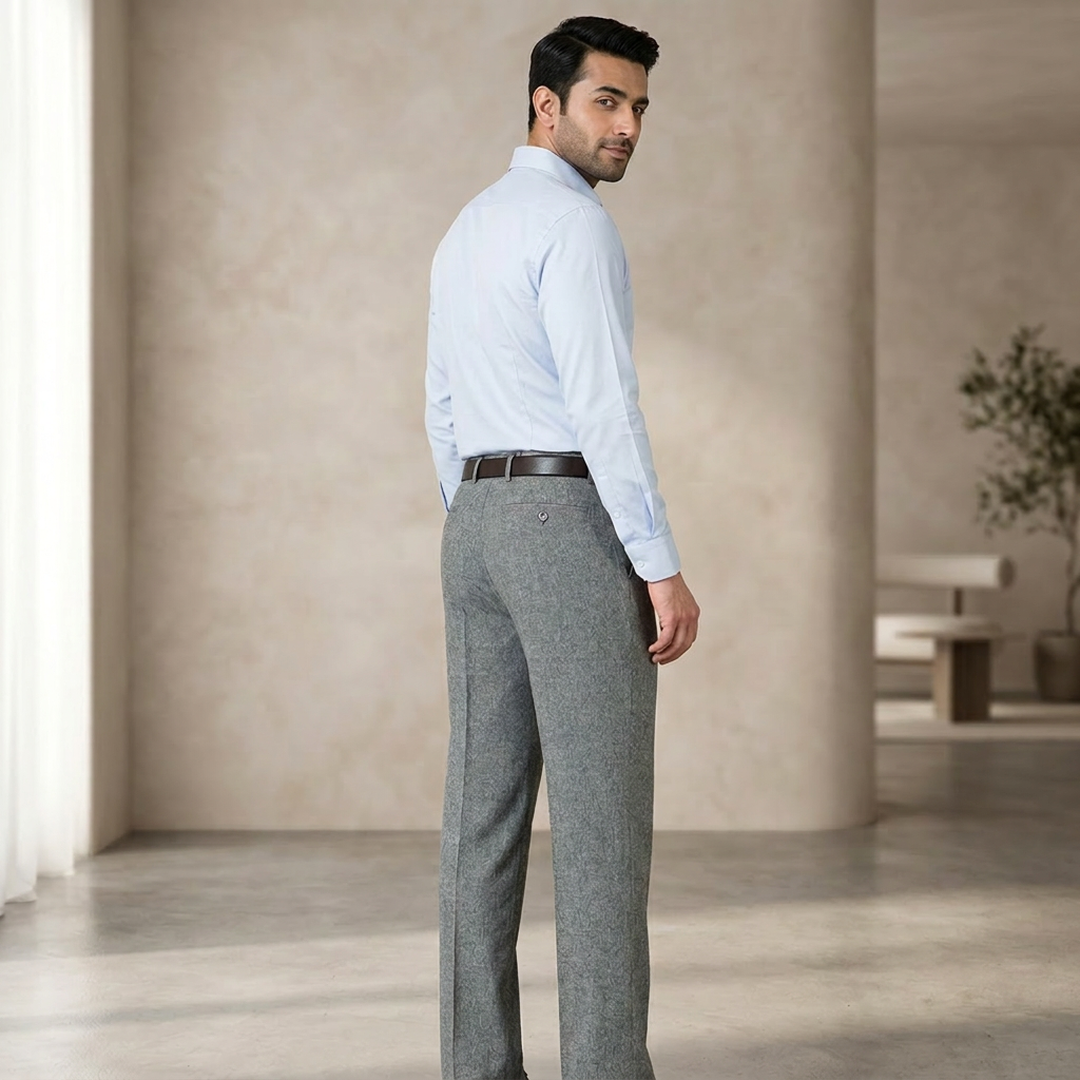 Men High Waist Loose Gray Linen Pants Summer
